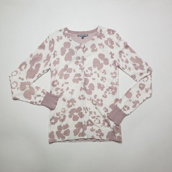 Daniel Rainn Cardigan Sweater Women Small Light Mauve White Abstract Flower Chic - Picture 5 of 16